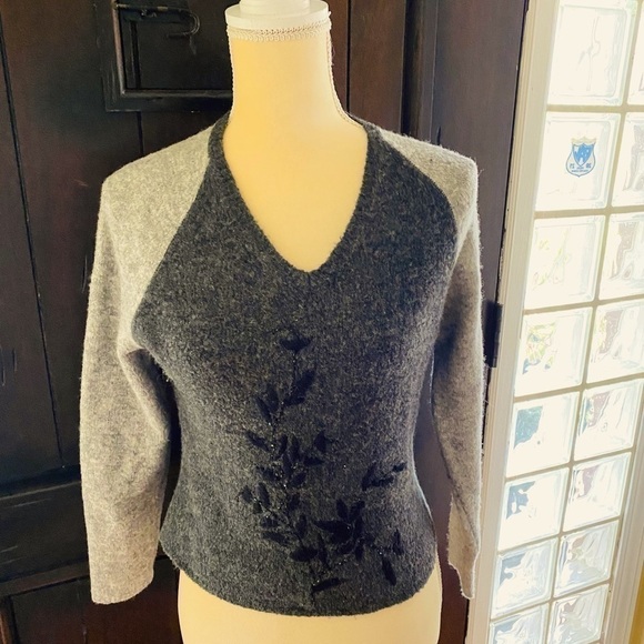 Cousin Johnny grey wool sweater with black beading and embroidery. Size S. EUC. - Picture 3 of 12